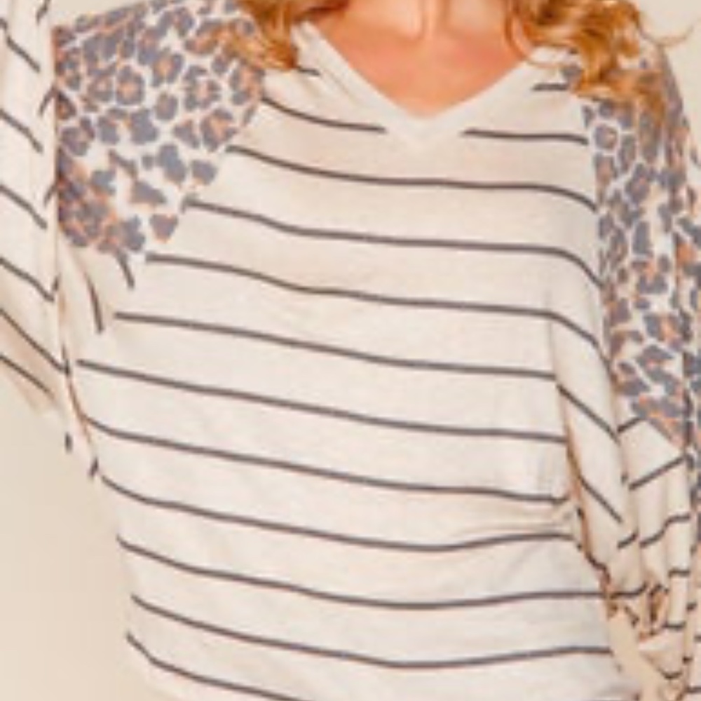 Striped V-neck Shirt with Ballon sleeves